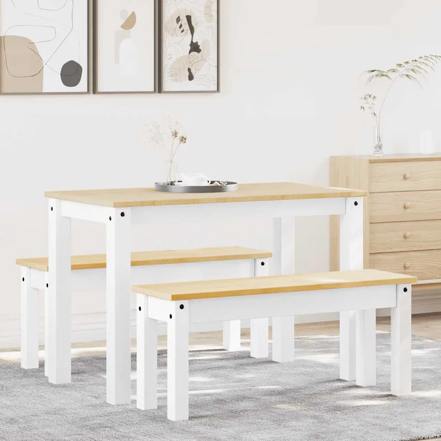 Ensemble à manger PANAMA 3 pcs blanc bois de pin massif