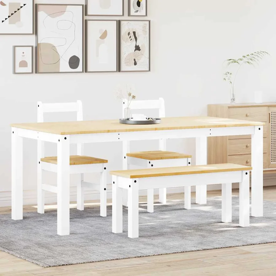 Ensemble à manger PANAMA 4 pcs blanc bois de pin massif