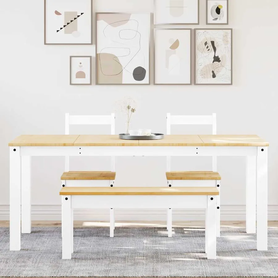 Ensemble à manger PANAMA 4 pcs blanc bois de pin massif - 3