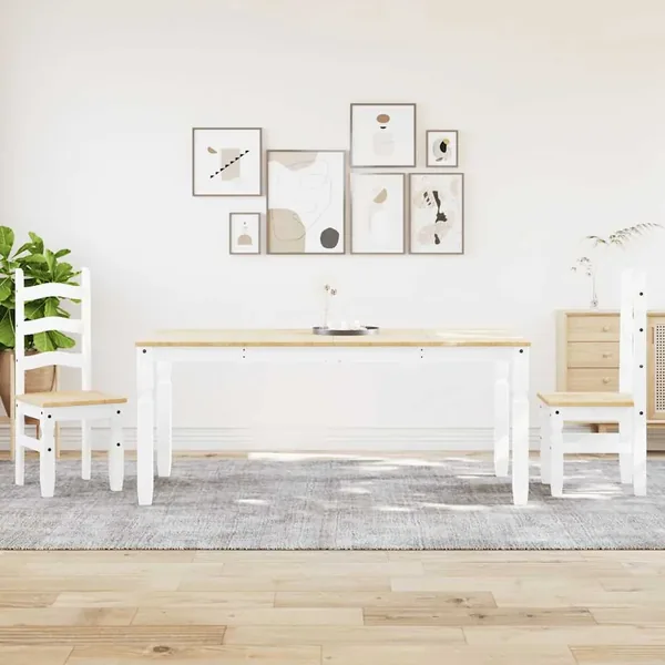 Ensemble à manger PANAMA 3 pcs blanc bois de pin massif