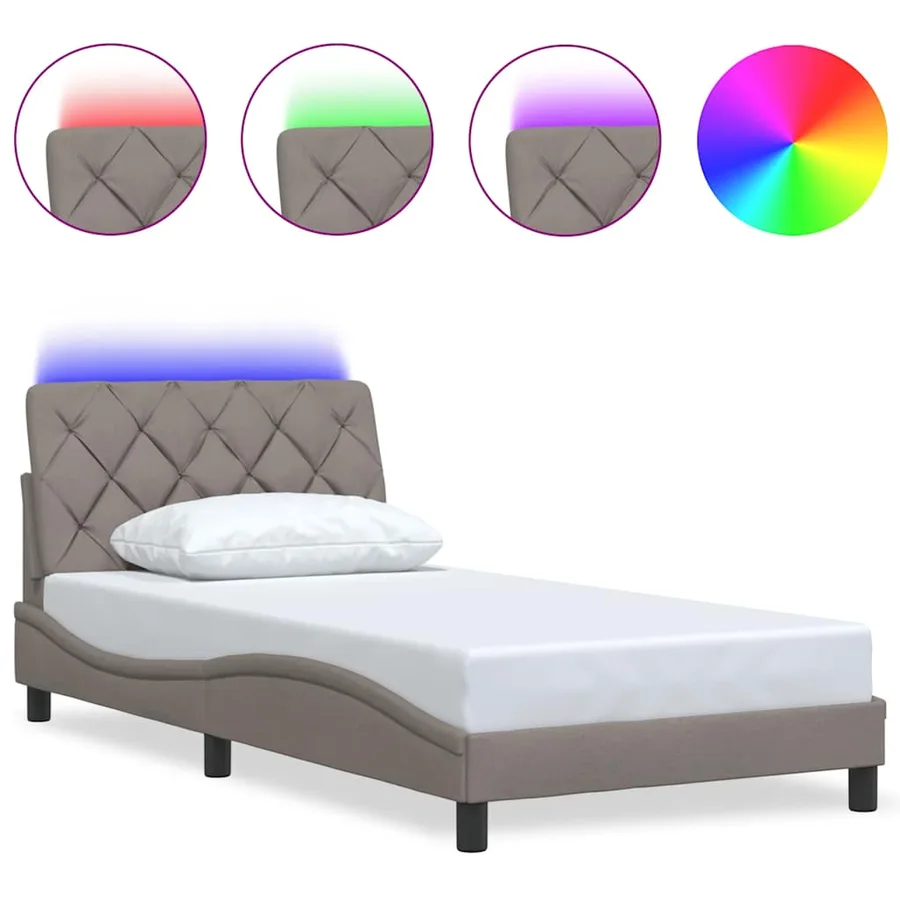 Cadre de lit avec LED sans matelas taupe 100x200 cm tissu - 2