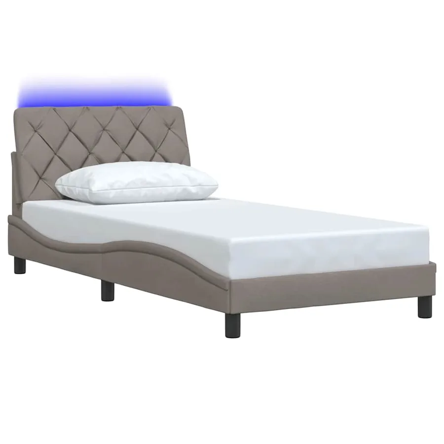 Cadre de lit avec LED sans matelas taupe 100x200 cm tissu - 3