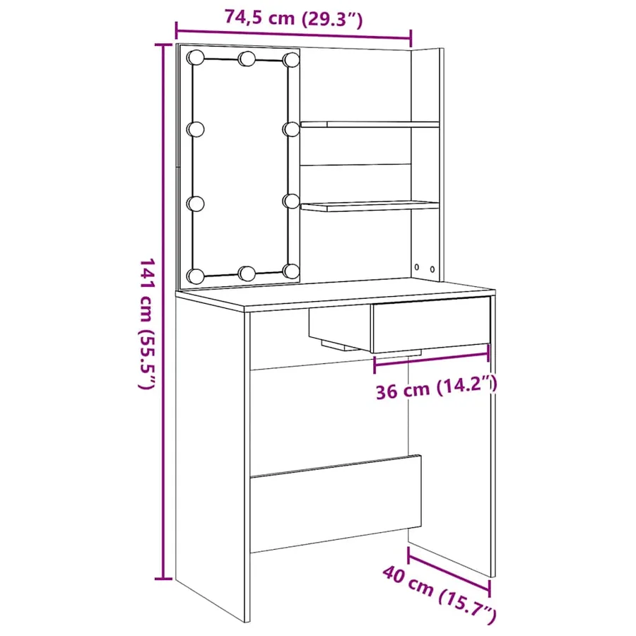 Coiffeuse avec LED chêne artisanal 74,5x40x141 cm - 18