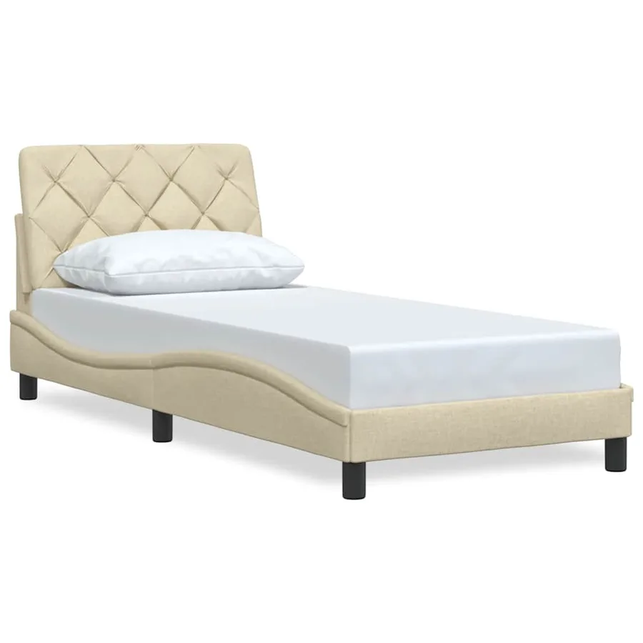 Cadre de lit sans matelas crème 90x190 cm tissu - 2