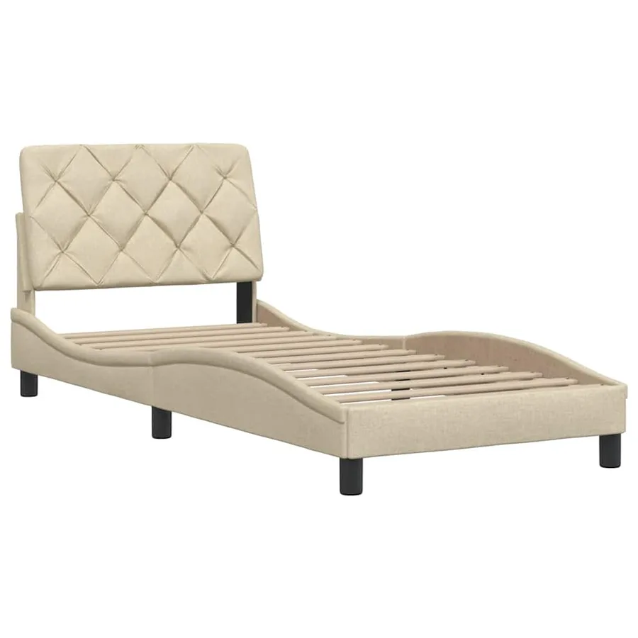 Cadre de lit sans matelas crème 90x190 cm tissu - 4