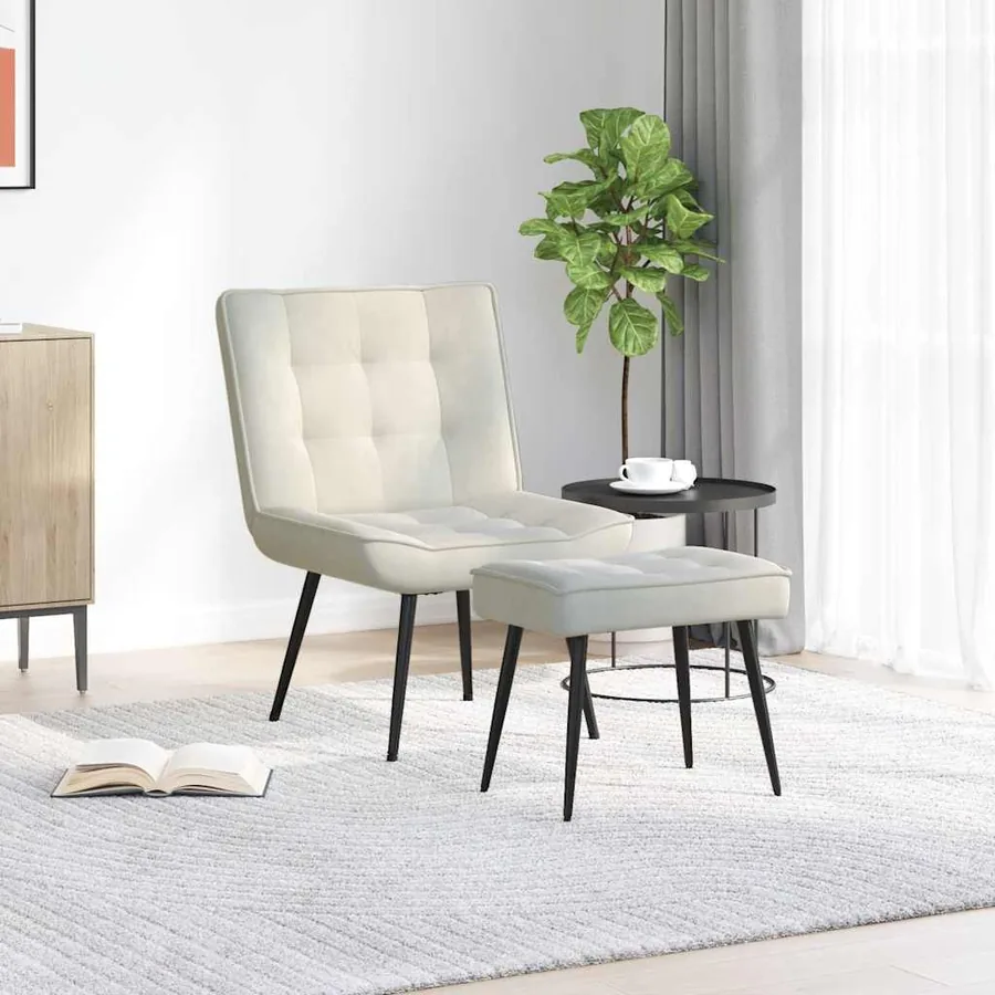 Chaise de relaxation avec tabouret crème velours