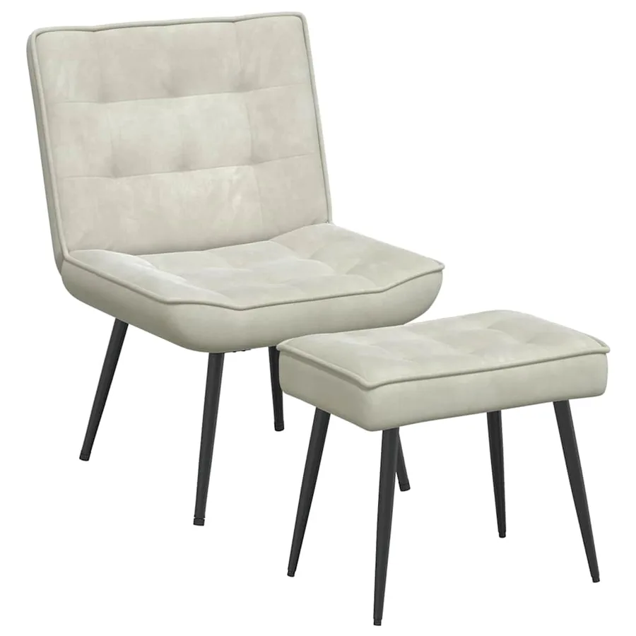 Chaise de relaxation avec tabouret crème velours - 2
