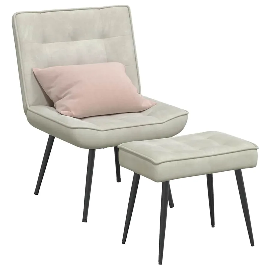 Chaise de relaxation avec tabouret crème velours - 3