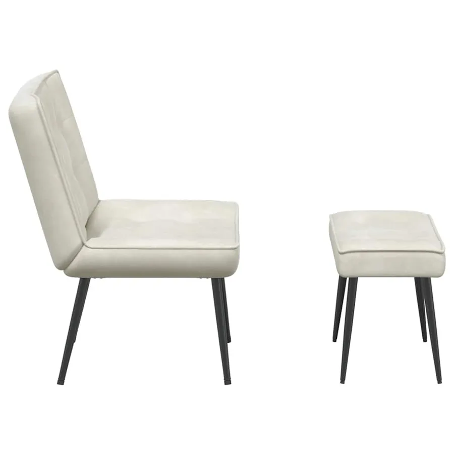 Chaise de relaxation avec tabouret crème velours - 7