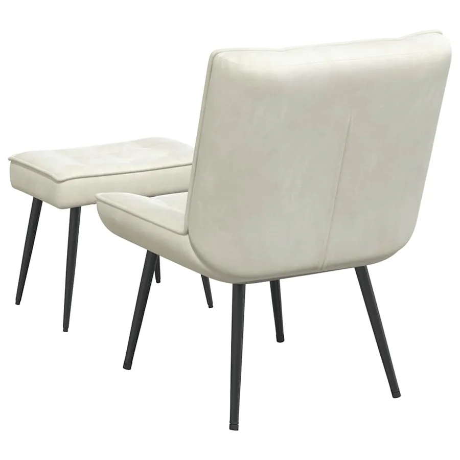 Chaise de relaxation avec tabouret crème velours - 8