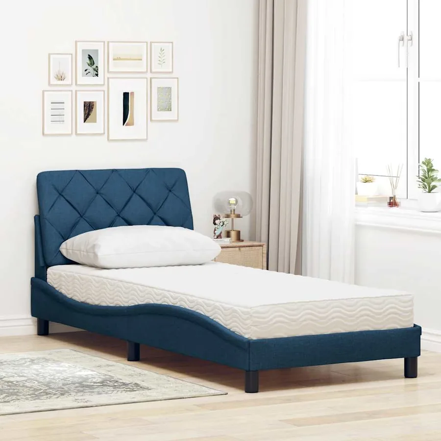 Lit avec matelas bleu 80x200 cm tissu - 3