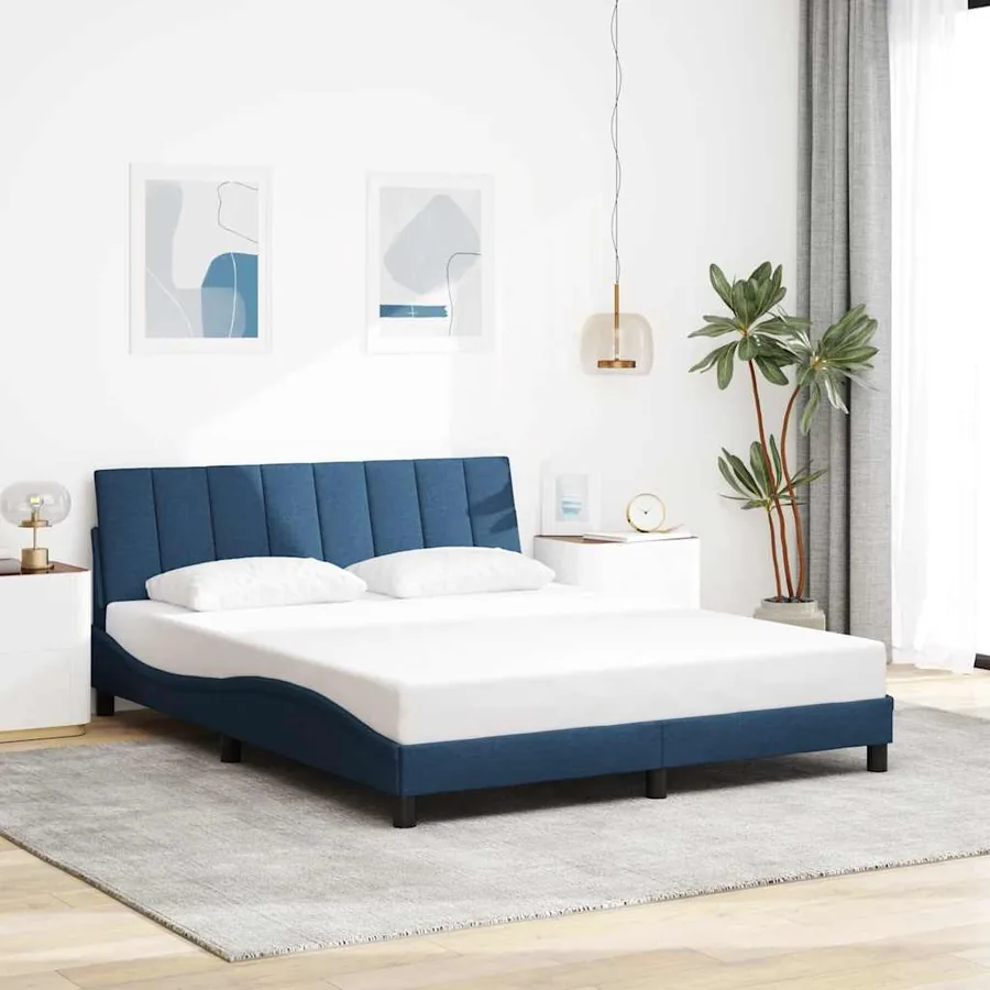 Cadre de lit sans matelas Hanko bleu 160x200 cm tissu
