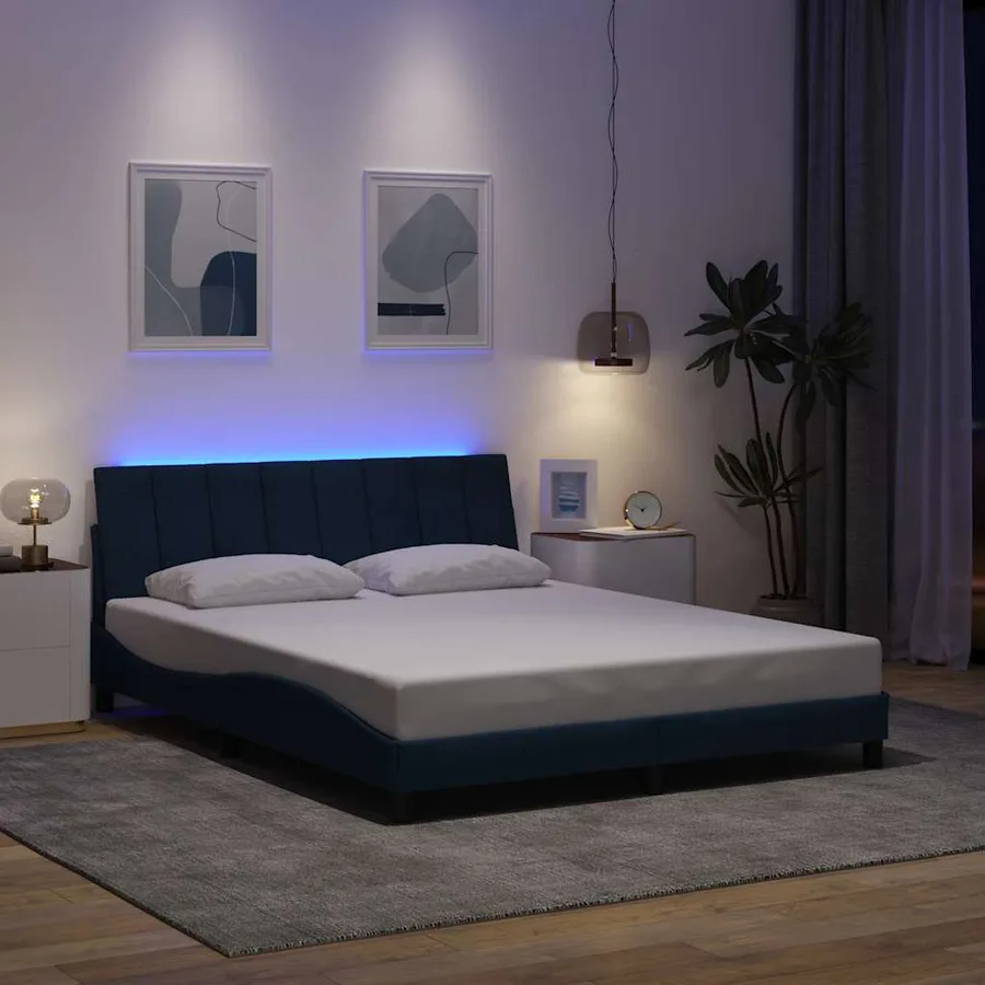 Cadre de lit sans matelas Hanko bleu 160x200 cm tissu - 4