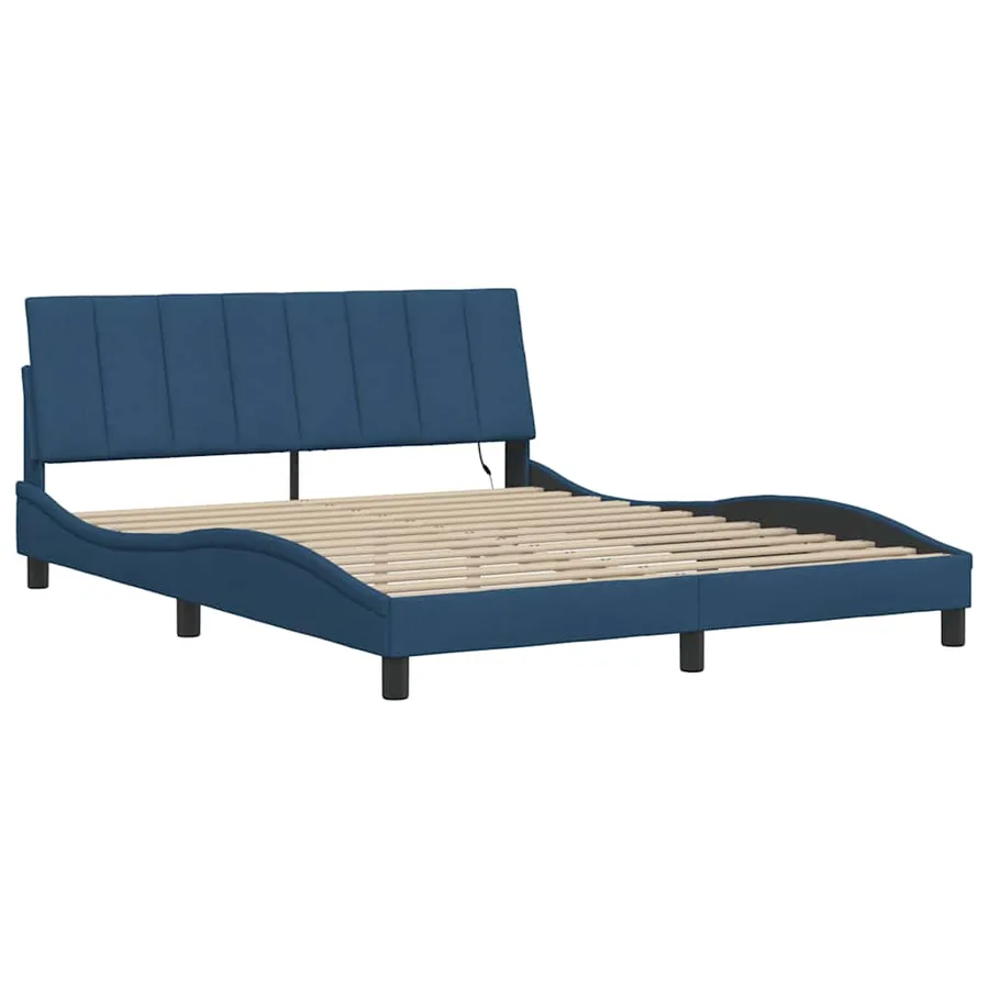 Cadre de lit sans matelas Hanko bleu 160x200 cm tissu - 5
