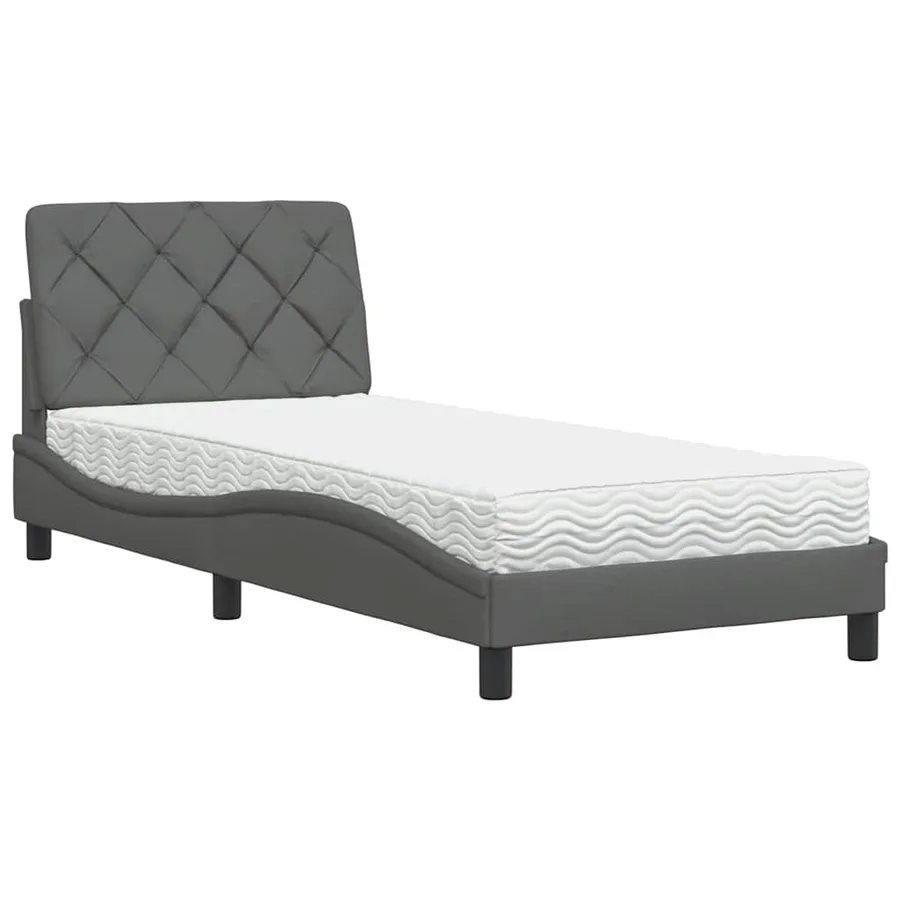 Lit avec matelas gris foncé 90x190 cm tissu - 2