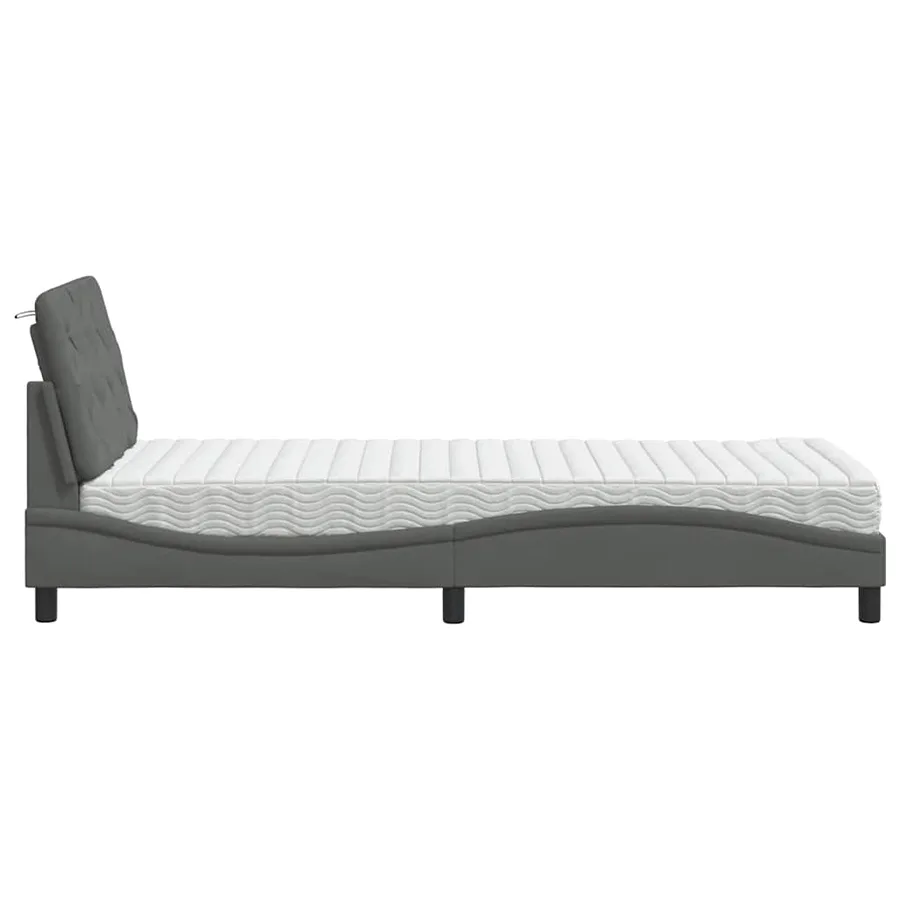 Lit avec matelas gris foncé 90x190 cm tissu - 6