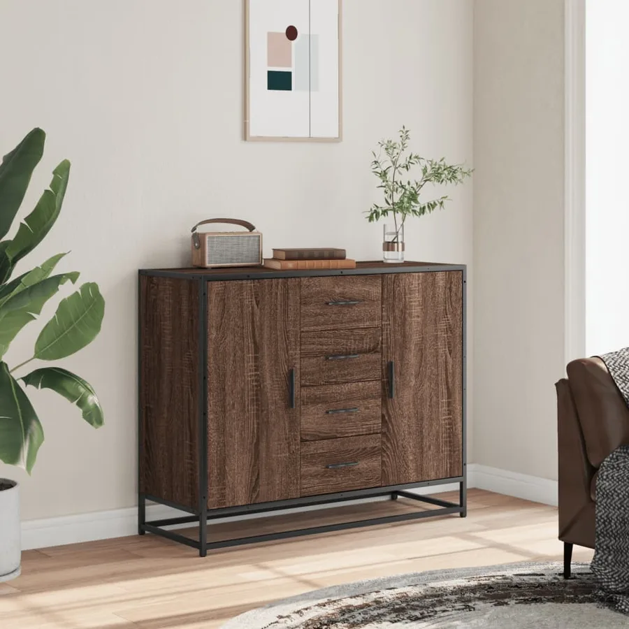 Buffet chêne marron 92x35x76 cm Bois d'ingénierie - 3