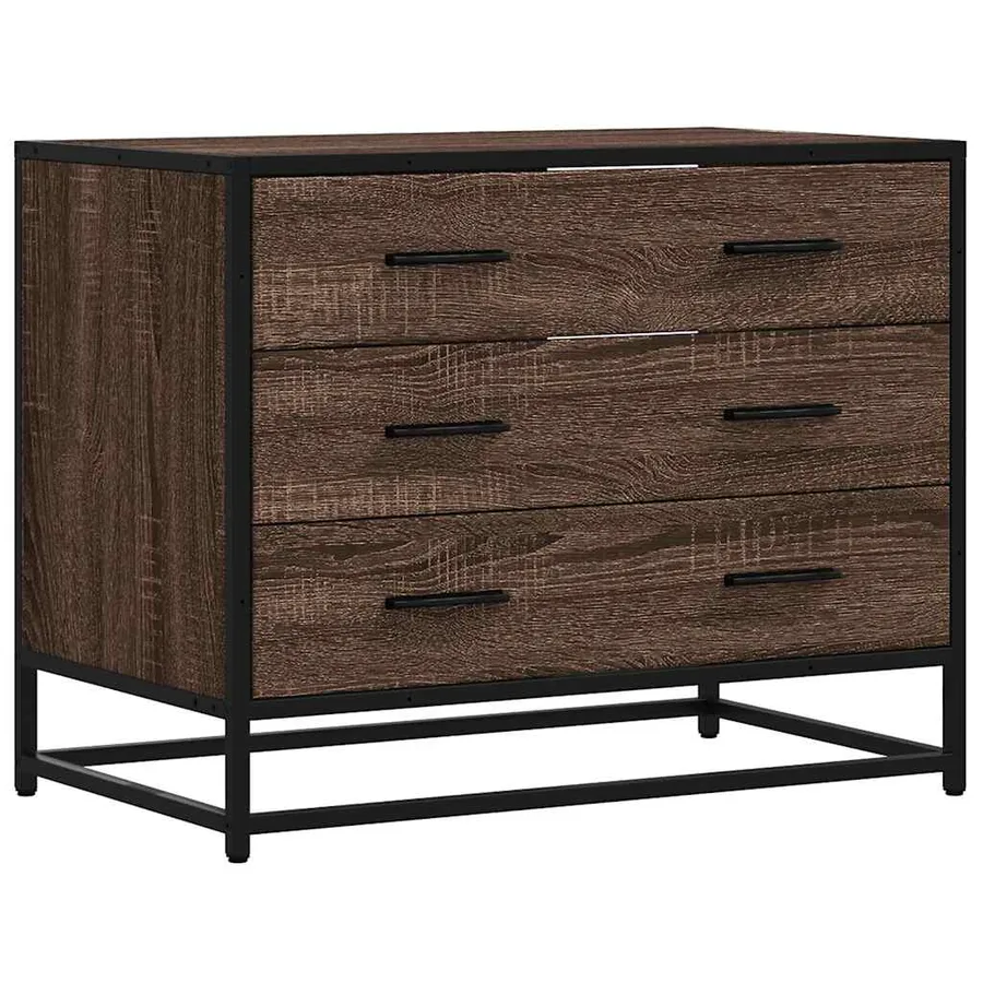 Commode chêne marron 70x41x56 cm bois d'ingénierie - 2