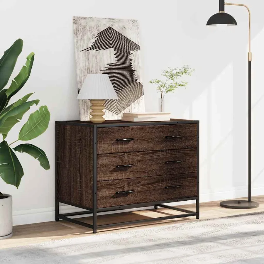 Commode chêne marron 70x41x56 cm bois d'ingénierie - 3