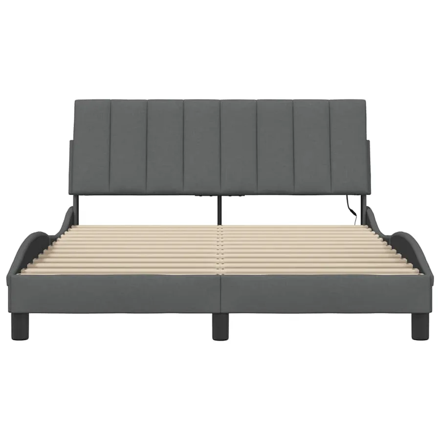 Cadre de lit sans matelas Hanko gris foncé 120x200 cm tissu - 6