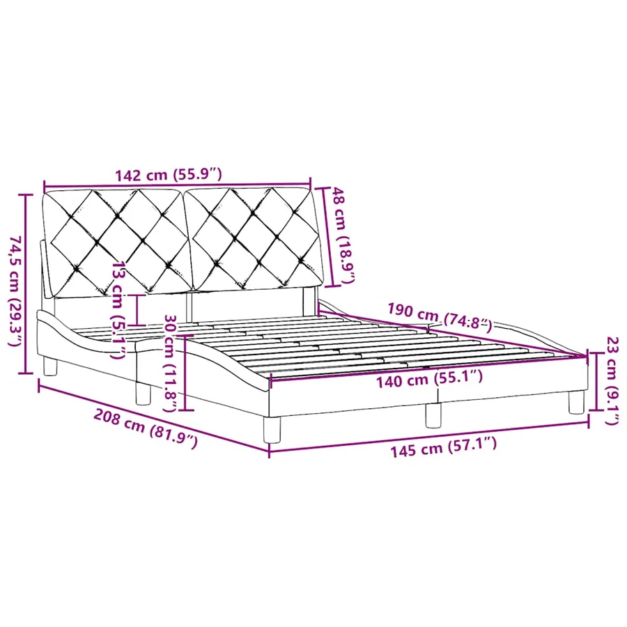 Cadre de lit sans matelas bleu 140x190 cm tissu - 13