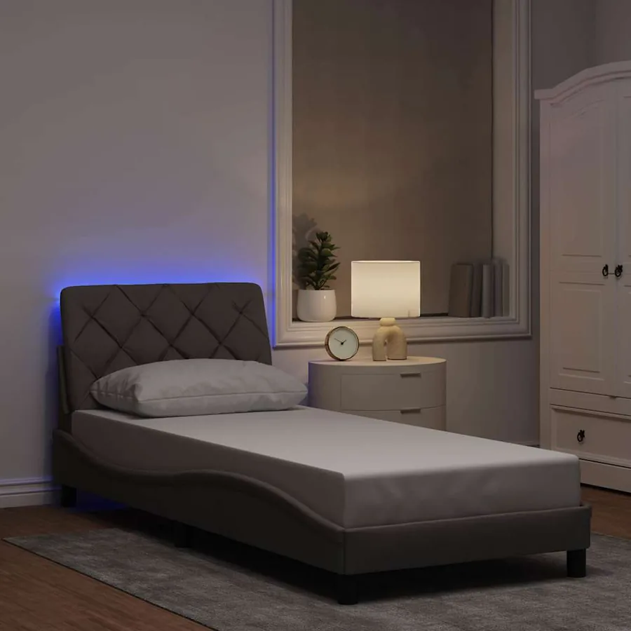 Cadre de lit avec LED sans matelas taupe 90x190 cm tissu