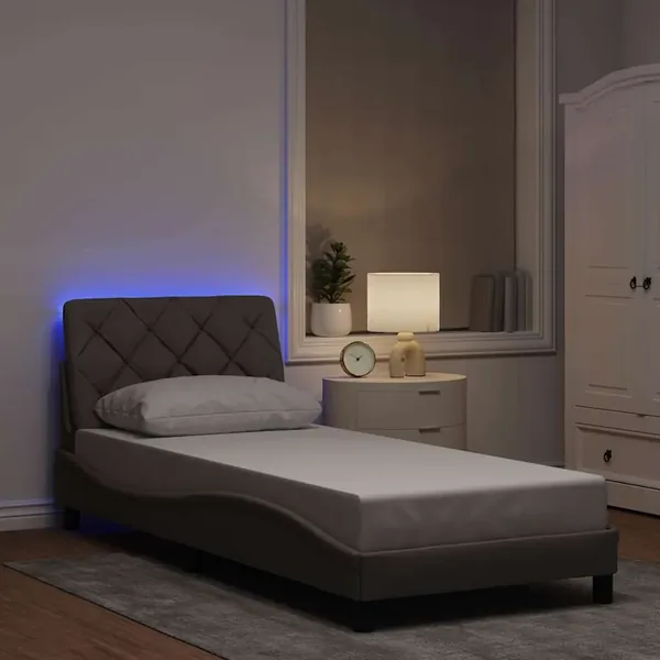Cadre de lit avec LED sans matelas taupe 90x190 cm tissu
