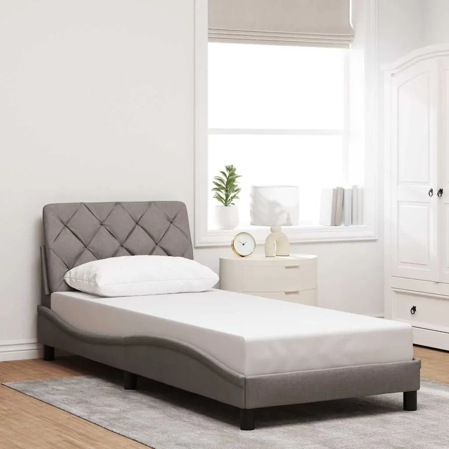 Cadre de lit avec LED sans matelas taupe 90x190 cm tissu - 4