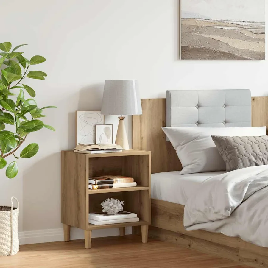 Table de chevet chêne artisanal 40x30x50 cm bois d'ingénierie