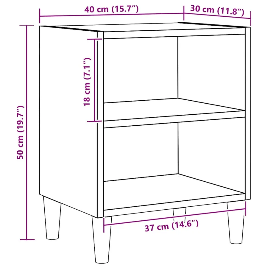 Table de chevet chêne artisanal 40x30x50 cm bois d'ingénierie - 10