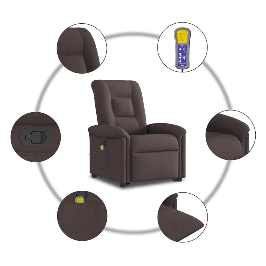 Fauteuil inclinable de massage Marron foncé Tissu - 10