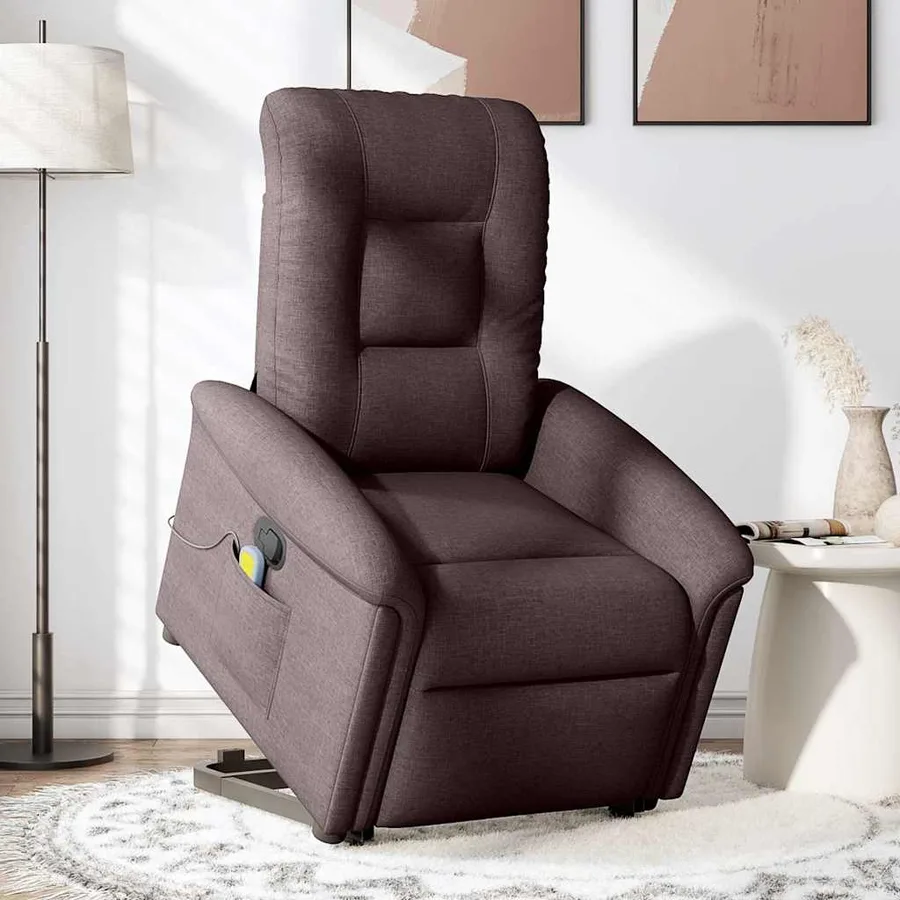 Fauteuil inclinable de massage Marron foncé Tissu - 3