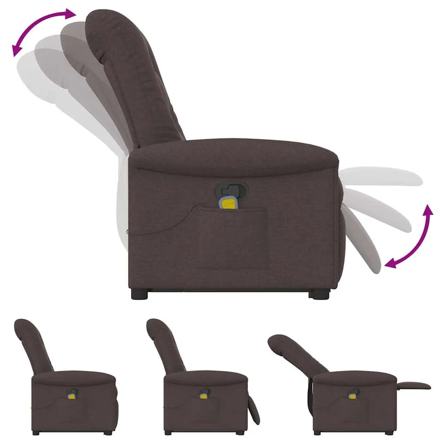 Fauteuil inclinable de massage Marron foncé Tissu - 8