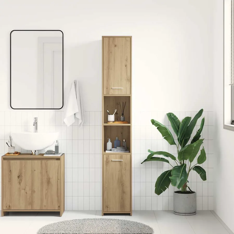 Armoire de salle de bain chêne artisanal 30x30x183,5 cm - 4