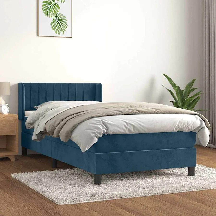 Sommier à lattes de lit avec matelas Bleu foncé 100x200 cm