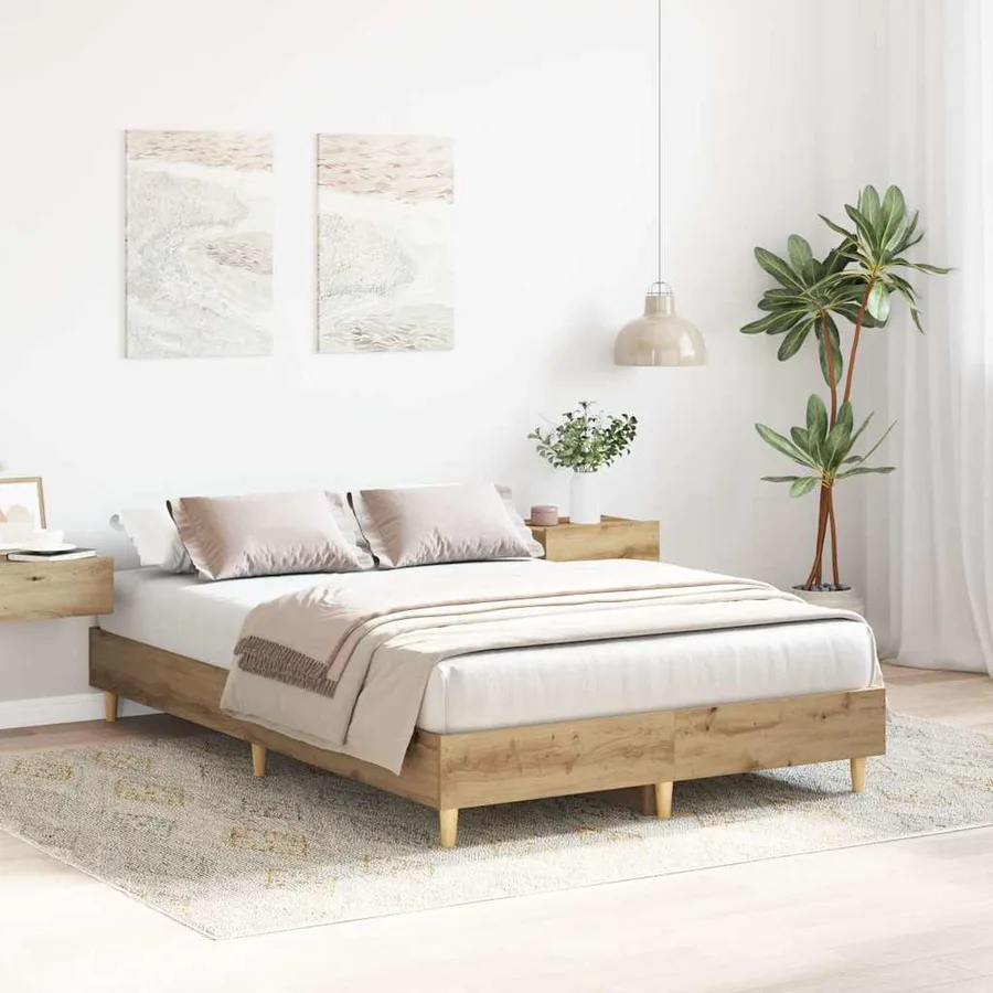 Cadre de lit sans matelas chêne artisanal 135x190 cm - 3