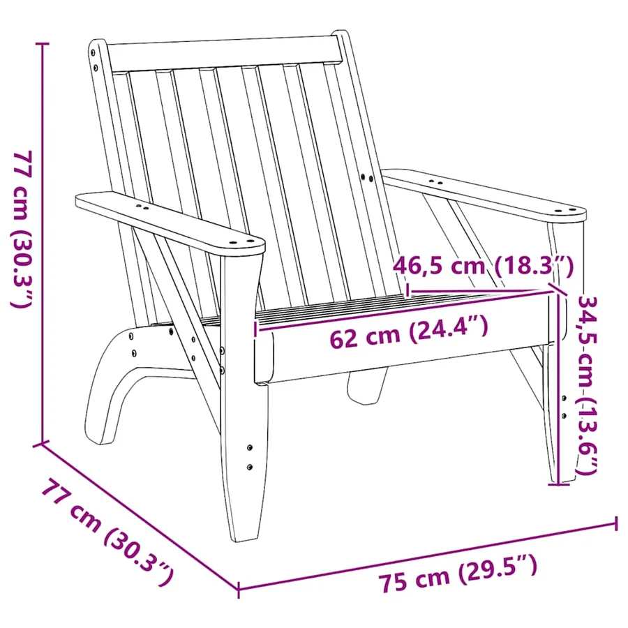 Chaise de jardin adirondack blanc 75x77x77cm bois massif de pin - 9