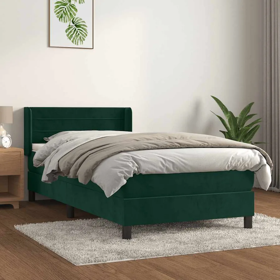 Sommier à lattes de lit avec matelas Vert foncé 100x200 cm