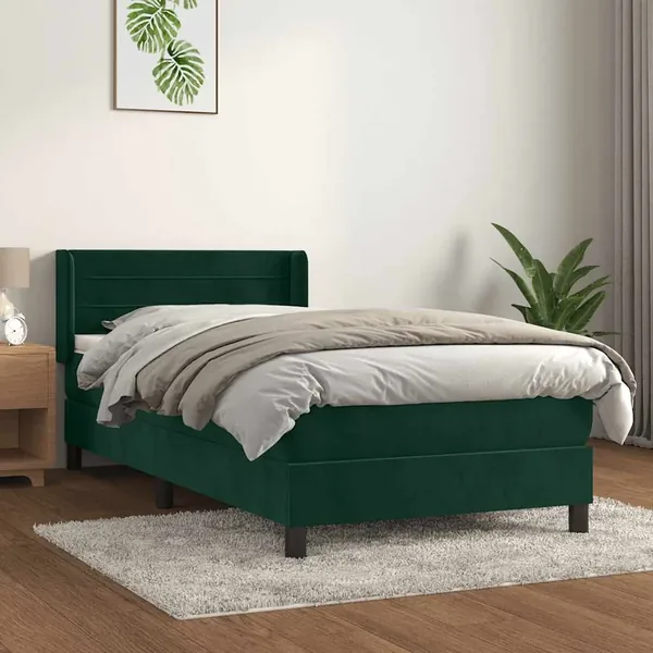 Sommier à lattes de lit avec matelas Vert foncé 100x200 cm
