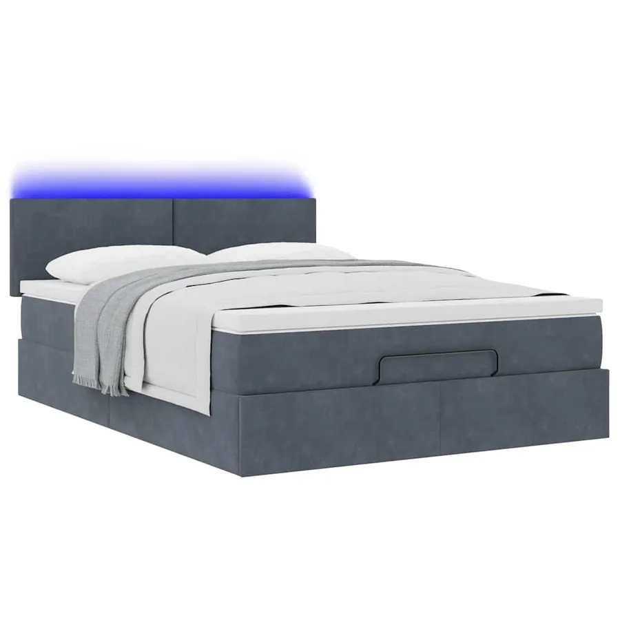 Cadre de lit ottoman avec matelas gris foncé 140x200 cm velours - 3