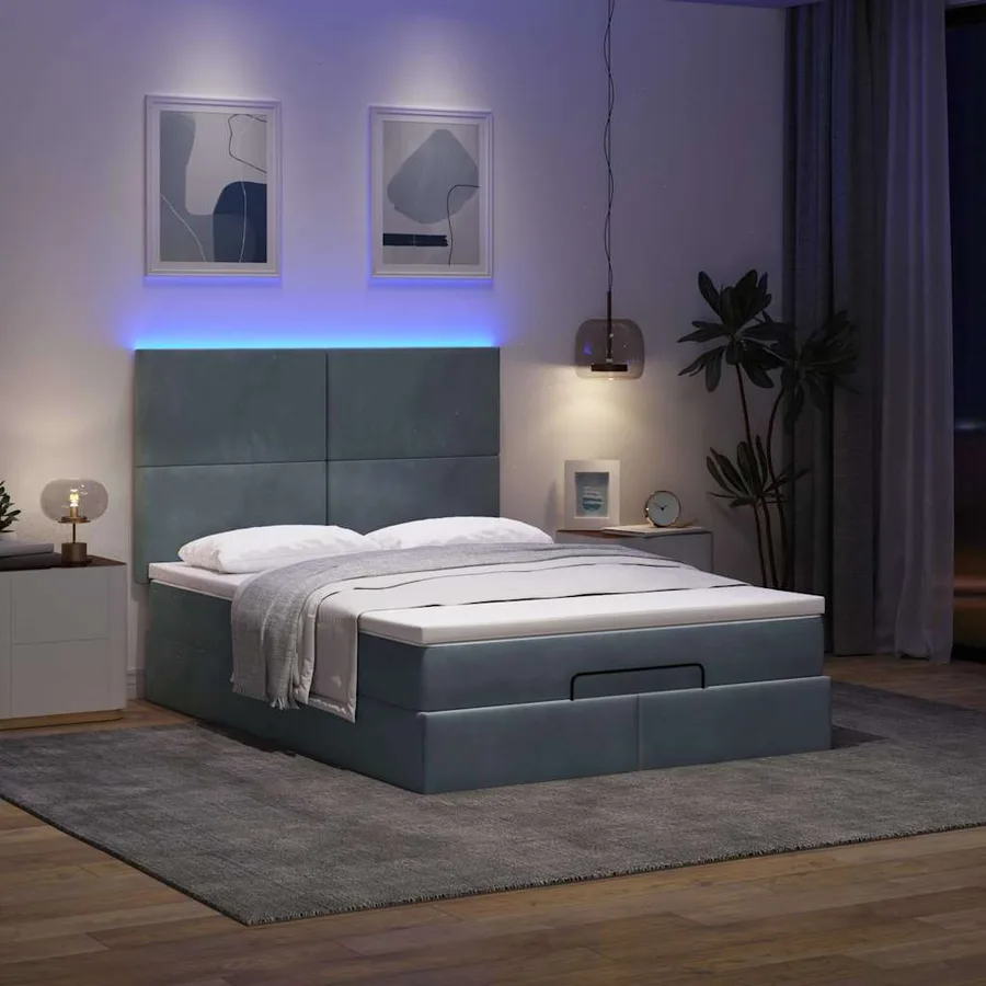Cadre de lit ottoman avec matelas gris foncé 140x200 cm velours - 3