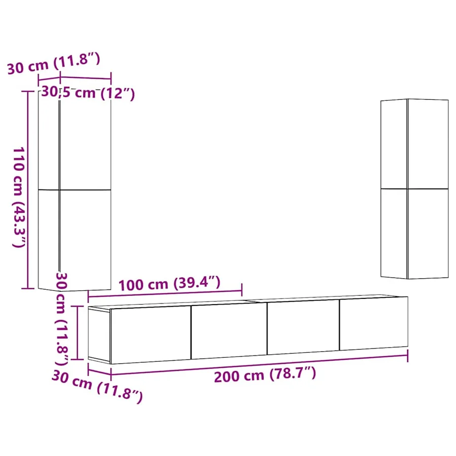 Meubles TV muraux 4 pcs chêne artisanal bois d'ingénierie - 9