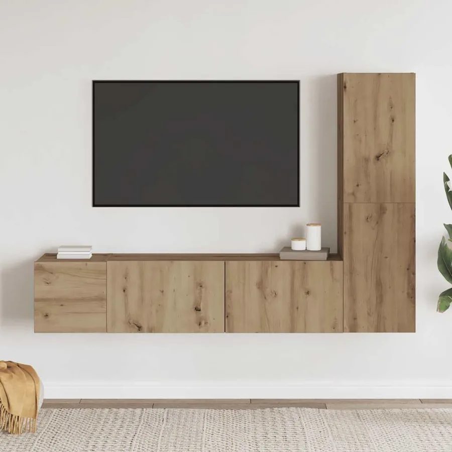 Meubles TV muraux 3 pcs chêne artisanal bois d'ingénierie