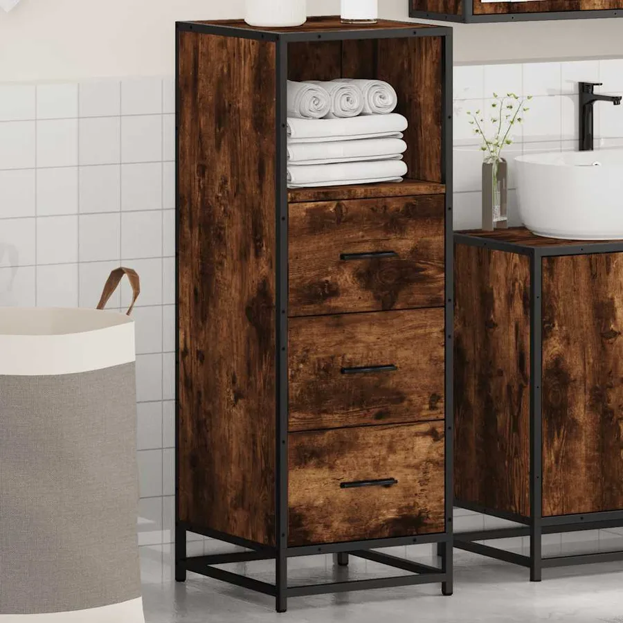 Armoire de bain chêne fumé 35x37,5x100cm bois d'ingénierie - 4