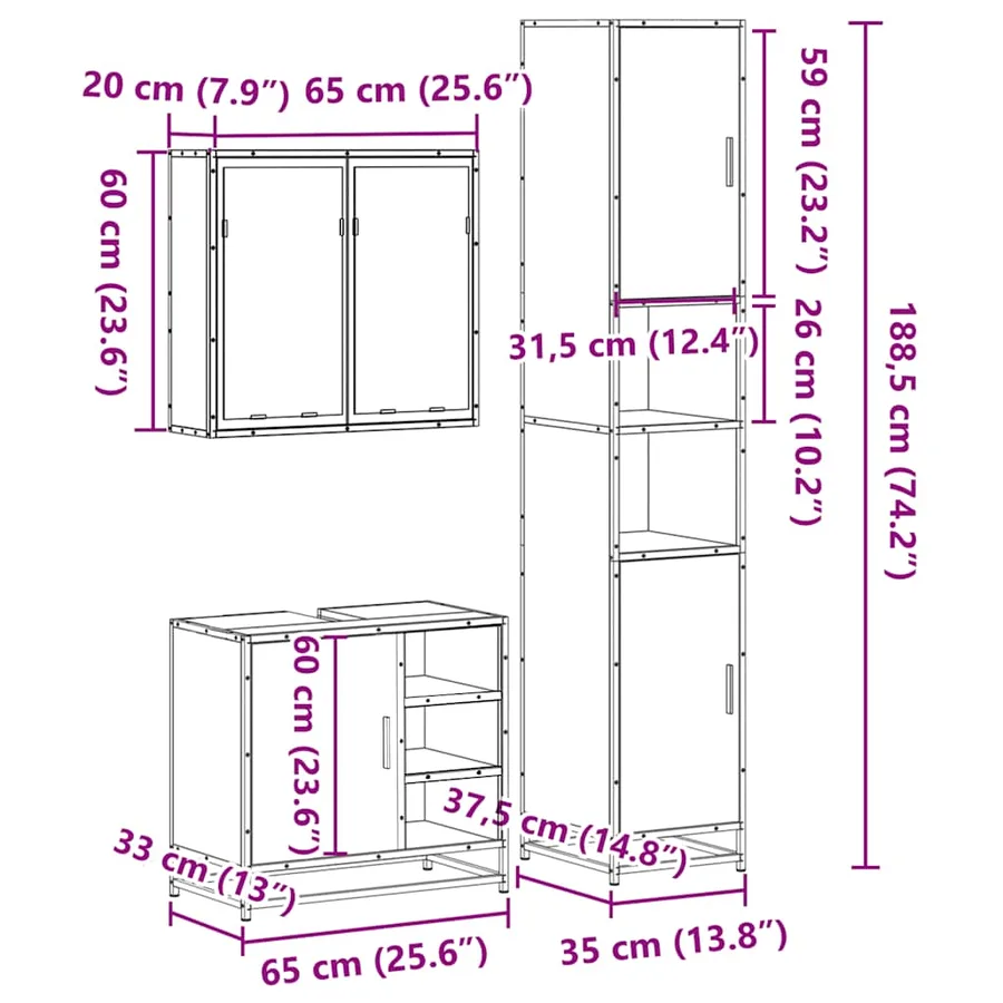 Ensemble de meubles de salle de bain 3 pcs Chêne fumé - 11