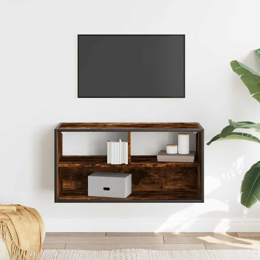Meuble TV chêne fumé 80x31x39,5 cm bois d'ingénierie et métal - 3