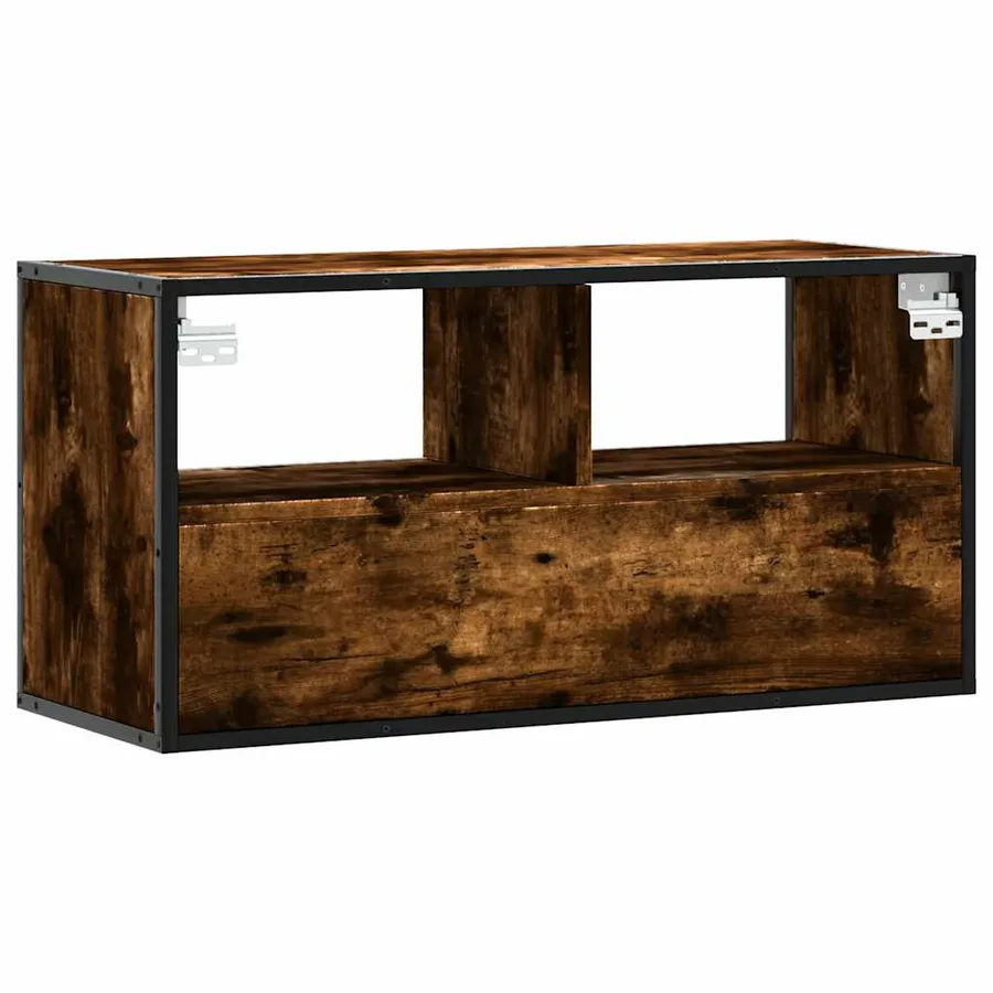Meuble TV chêne fumé 80x31x39,5 cm bois d'ingénierie et métal - 6