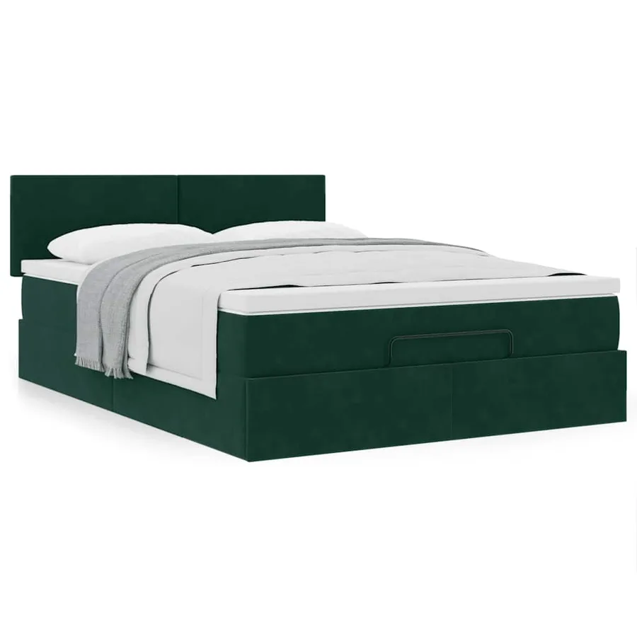 Cadre de lit ottoman avec matelas vert foncé 140x200 cm velours - 4