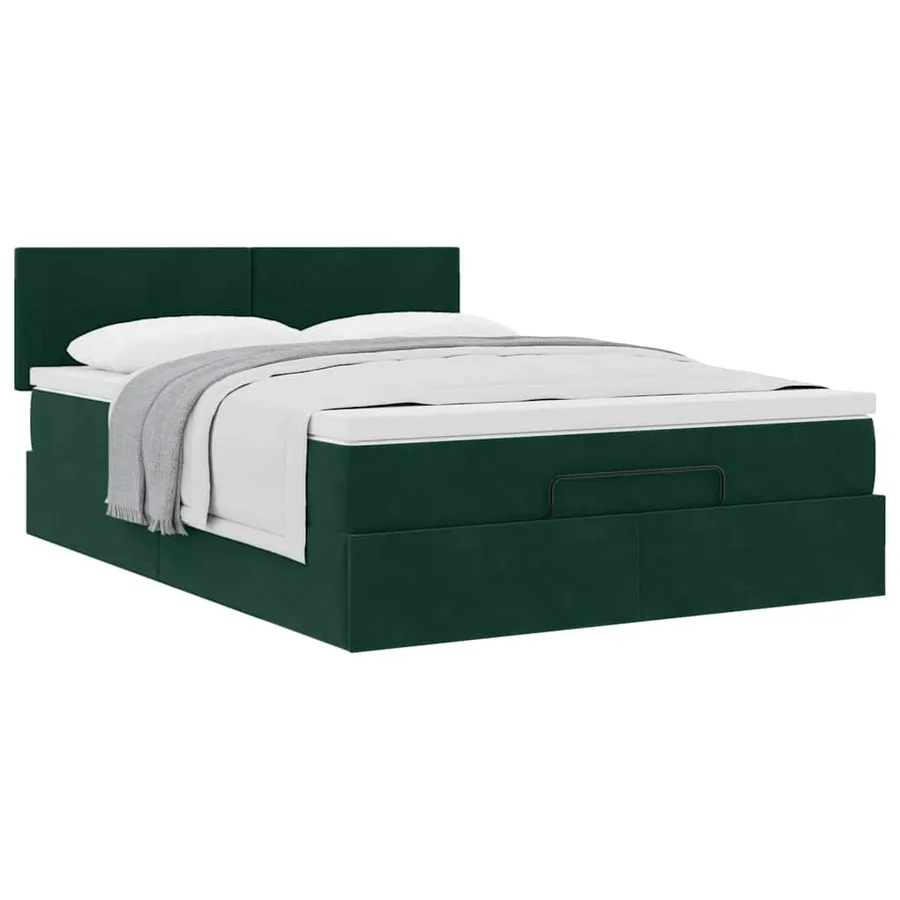 Cadre de lit ottoman avec matelas vert foncé 140x200 cm velours - 5