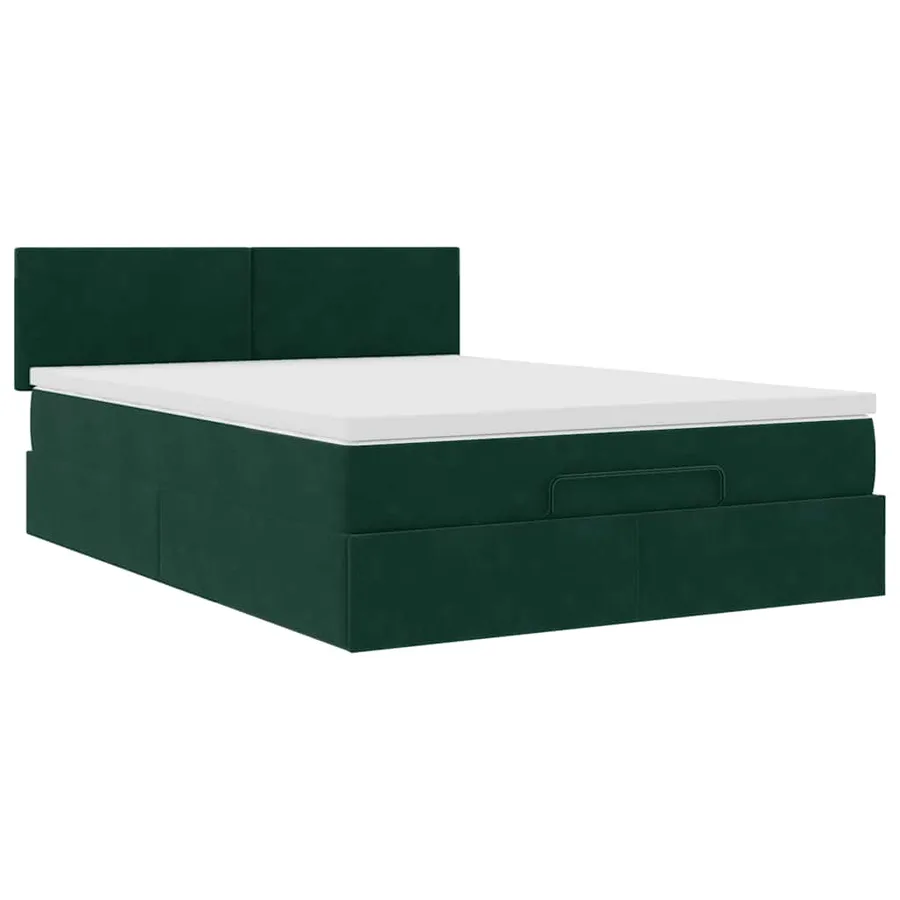 Cadre de lit ottoman avec matelas vert foncé 140x200 cm velours - 6